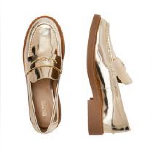 Michael Kors Eden Metallic Gold Leather Loafers Slip-On Flats - Picture 1 of 6
